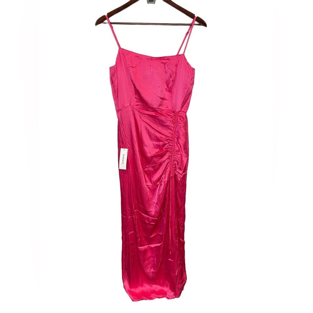 BARDOT NWT Zadie Rouched Midi Dress In Raspberry Pink Size US 8/Medium $129 MSRP - Picture 2 of 12